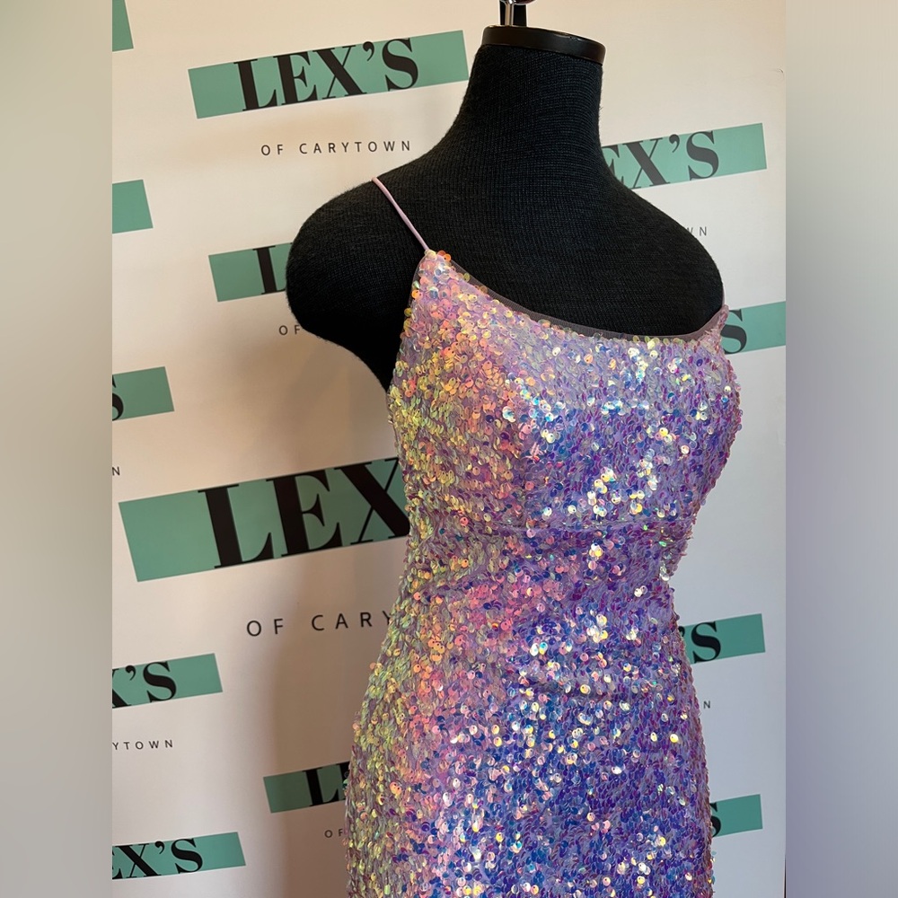 Jovani Iridescent Sequin Gown in Lilac - Picture 2 of 7